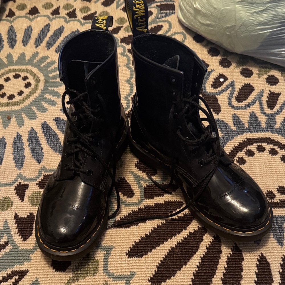 Dr. Martens Black Combat Boots with Yellow Stitching